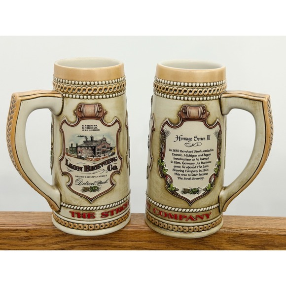 Stroh Other - Vintage Stroh Brewery Beer Steins Set of 2 Heritage Series III #80370 #46893